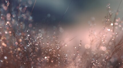 Fototapeta premium Dreamy Dewy Grasses, Sparkling in Soft Light, Creating a Serene and Ethereal Atmosphere