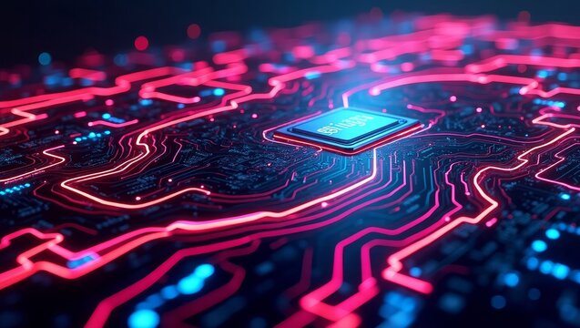 Glowing circuit board with central processor technology