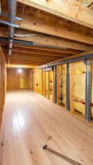 Interior unfinished basement with wooden floors
