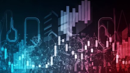 Futuristic abstract with blue and red financial graphs and circuitry - Powered by Adobe