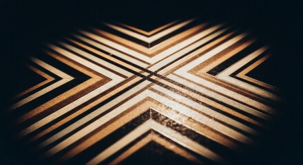 Abstract geometric pattern featuring intersecting lines and varying shades of brown and tan, creating a symmetrical design.