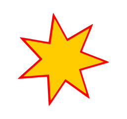 Obraz premium Yellow comic explosion burst with red outline, star-shaped cartoon effect for impact or pop art style designs