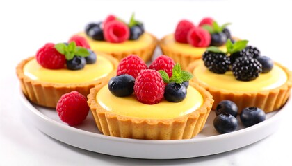 Berries atop yellow tart