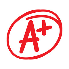 School grade A plus. Best result. Vector hand drawn design. Isolated icon. Illustration on white background.
