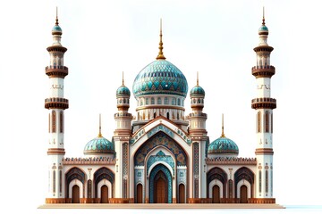 Illustration of a mosque with blue domes on a white background
