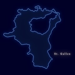 Switzerland St. Gallen Canton Abstract Futuristic Neon Map