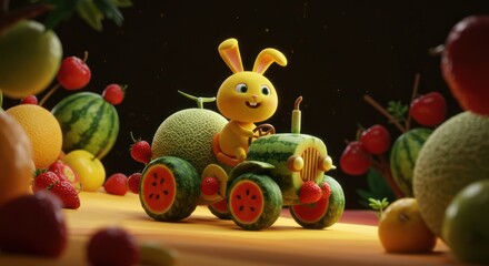 Obraz premium A festive Easter still life featuring a cute toy bunny, colorful eggs, and spring decorations in a basket