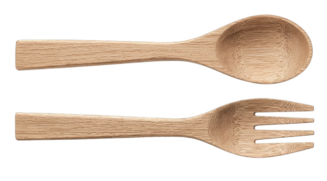 Wooden spoon and fork set, light tan/beige