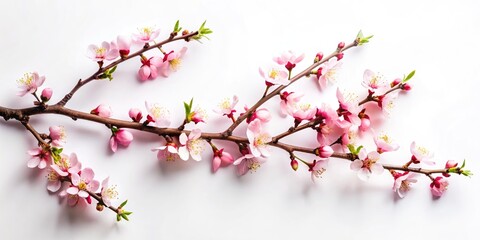Blossom Tree Branch Flat Lay Product Photography, High Contrast White Background, Spring Floral Image