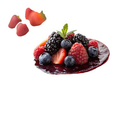 Slice of delicious berry cheesecake with fruit topping isolated on a transparent background png
