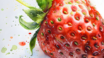 close-up watercolor painting of a ripe strawberry