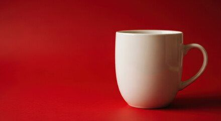 Simple White Mug on Rich Red Background for Beverage Branding Product Placement Tea Coffee or Minimalist Advertising Visual