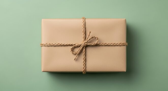 Gift wrapped in brown paper with string bow for birthday and christmas present
