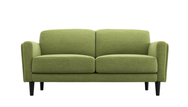 Front view of a light olive green sofa