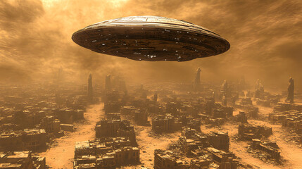 Deserted city and alien spaceship