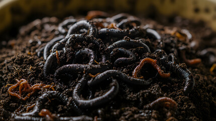 Earthworms in dark soil