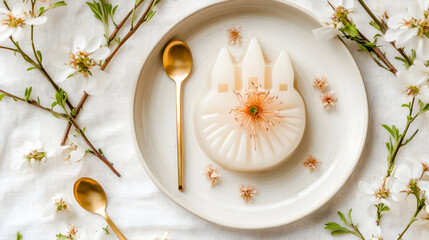 Elegant white dessert dish with floral decor