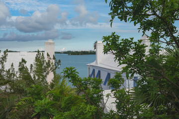 Tropical paradise Caribbean white sandy beach laguna luxury resort millionaire refuge hideaway getaway Bermuda island for deluxe dream holiday vacation picturesque landscape seascape scenery