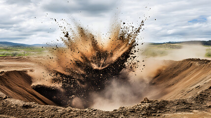 Explosion crater in dry field