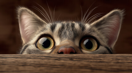 Funny Peekaboo Pet A Cute Kitten Hiding Behind Wood Animal Eyes