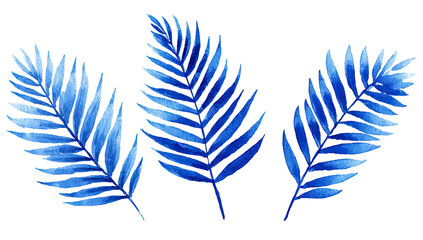 Watercolor-style vibrant blue tropical leaves