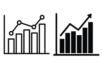 Black and white bar chart and line graph icons showing upward trend data