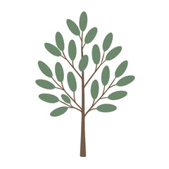 Obraz premium A minimalist illustration of a tree with green leaves on a white background symbolizing nature and growth.