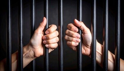 Hands clasped behind bars
