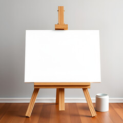 PNG Blank canvas on a wooden easel