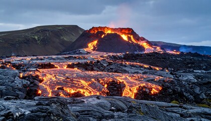 Naklejka premium Volcanic eruption landscape (2)