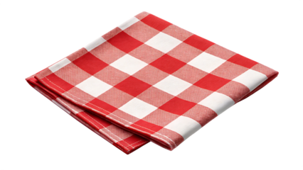 A neatly folded red and white checkered napkin, isolated on transparent background