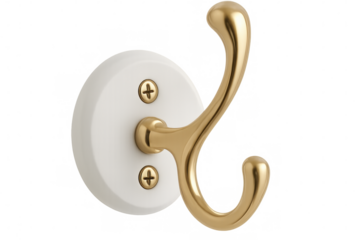 Gold hook on white base with transparent background