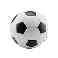 Pristine soccer ball, classic black pentagonal and white hexagonal panel design, perfectly spherical, on a transparent, seamless studio background with diffused lighting, no shadows, concept for