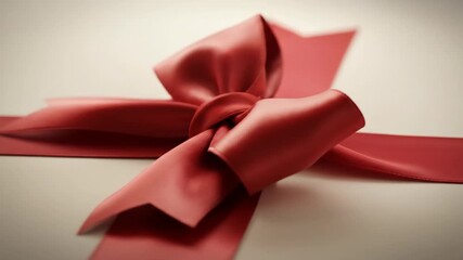 Elegant red ribbon bow on a gift, close-up view - Powered by Adobe