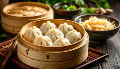 Steamed dumplings in a bamboo steamer (1)