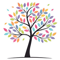 Naklejka premium Colorful Leaf Tree Illustration on Black Background Representing Growth Vitality and the Beauty of Nature