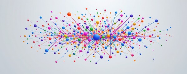 Colorful Abstract Design with Vibrant Spheres and Connecting Lines on Light Background