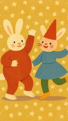Fototapeta premium Whimsical animal friends dancing joyfully.
