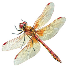 A vibrant dragonfly illustration, showcasing its translucent wings, detailed body, and rich colors in a stunning natural setting