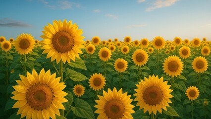 Obraz premium Vibrant sunflower field under sky.