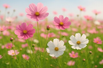 Fototapeta premium Vibrant cosmos flowers in bloom.