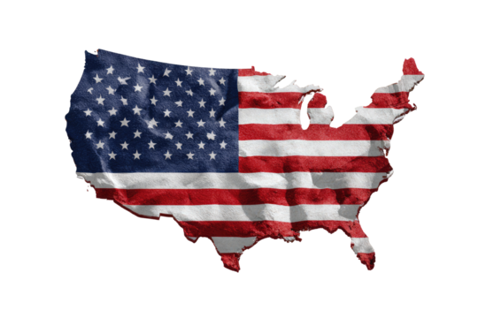 US map shaped like a tattered flag - Powered by Adobe