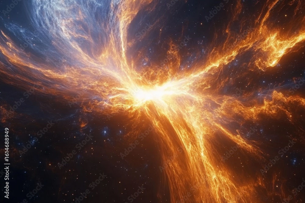 Sticker exploring vibrant cosmic clouds in a distant galaxy while soaring through striking nebulae, flying t