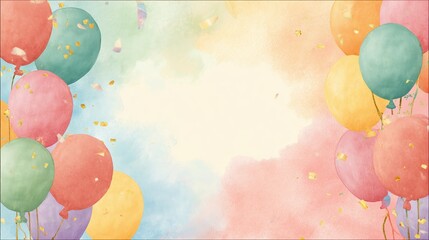 Joyful celebration with vibrant balloons and shimmering confetti, perfect for festive invitations and happy occasions