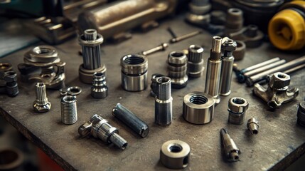 Industrial Machine Parts Closeup: Precision Engineering and Mechanical Components