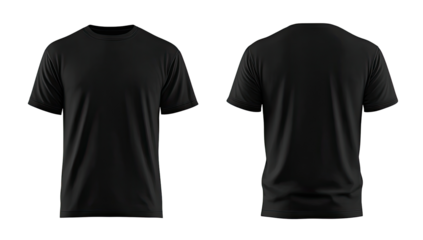 Front and back view of a blank black t-shirt.  3D model