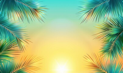 Palm fronds against soft sunlit sky tropical vacation background vector art
