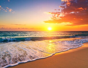 Golden sunset over ocean beach (1)