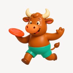Playful bull with frisbee