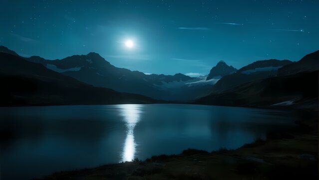 Starry Night Over Mountain Lake with Milky Way